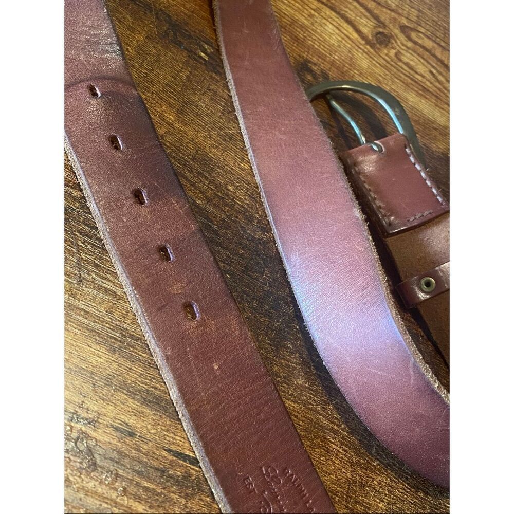 Ralph Lauren Mens Brown Leather Belt Brass Buckle Made USA XL Western Casual - Picture 3 of 6